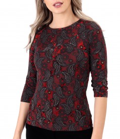 Blouse made of thick elastic jersey printed with paisley motifs