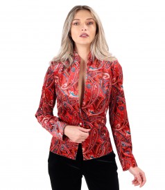 Elastic velvet jacket printed with paisley motifs