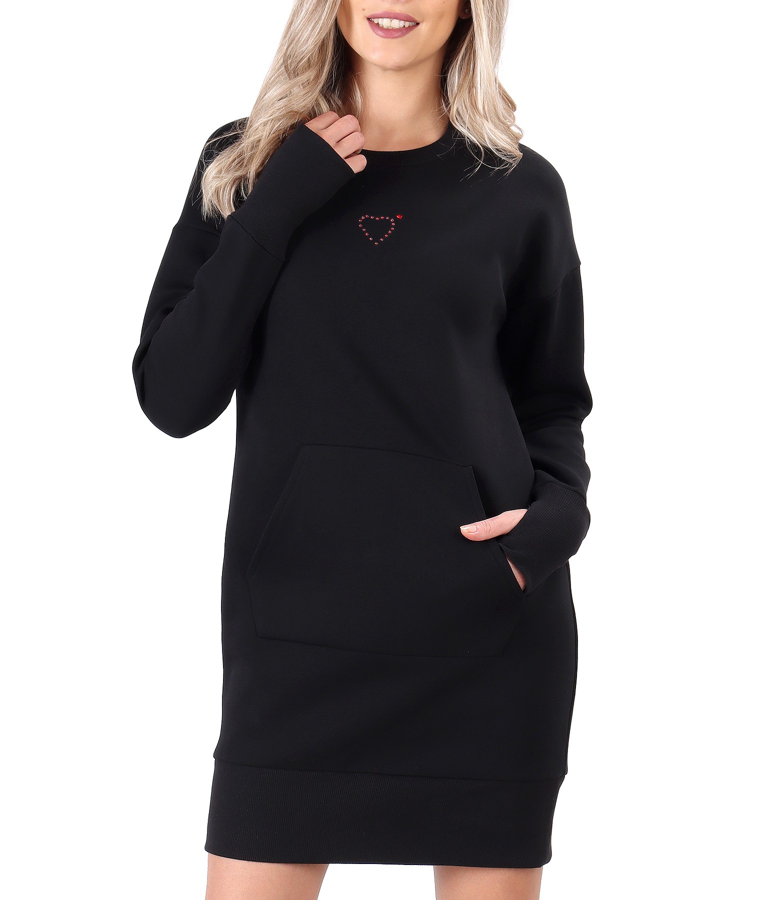 Sweatshirt dress made of thick cotton with front pocket black - YOKKO
