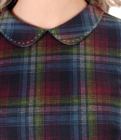 Dress made of thick elastic jersey with plaid and round collar