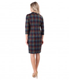 Dress made of thick elastic jersey with plaid and round collar