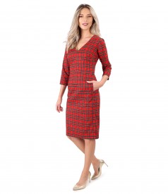 Checkered midi dress with crystals on the decolletage