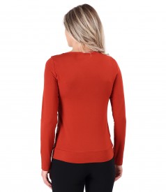 Elastic jersey blouse with brocaded velvet front