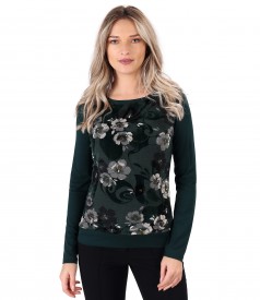 Elastic jersey blouse with brocaded velvet front