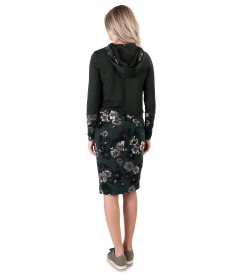Dress made of thick elastic jersey and brocade velvet with floral motifs