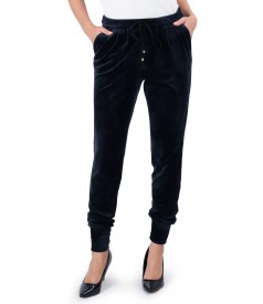 Elastic velvet pants with cuffs at the end