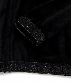 Elastic velvet sweatshirt with elastic finish with crystals