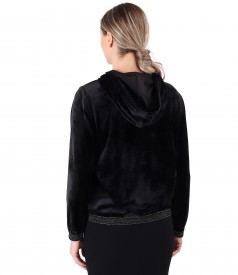 Elastic velvet sweatshirt with elastic finish with crystals