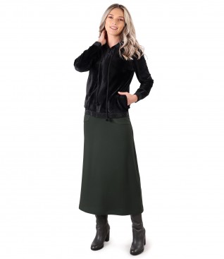 Velvet sweatshirt with long elastic jersey dress