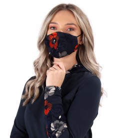 Reusable mask made of jersey with velvet floral motifs