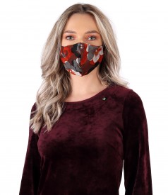 Reusable brocade jersey mask with velvet floral motifs