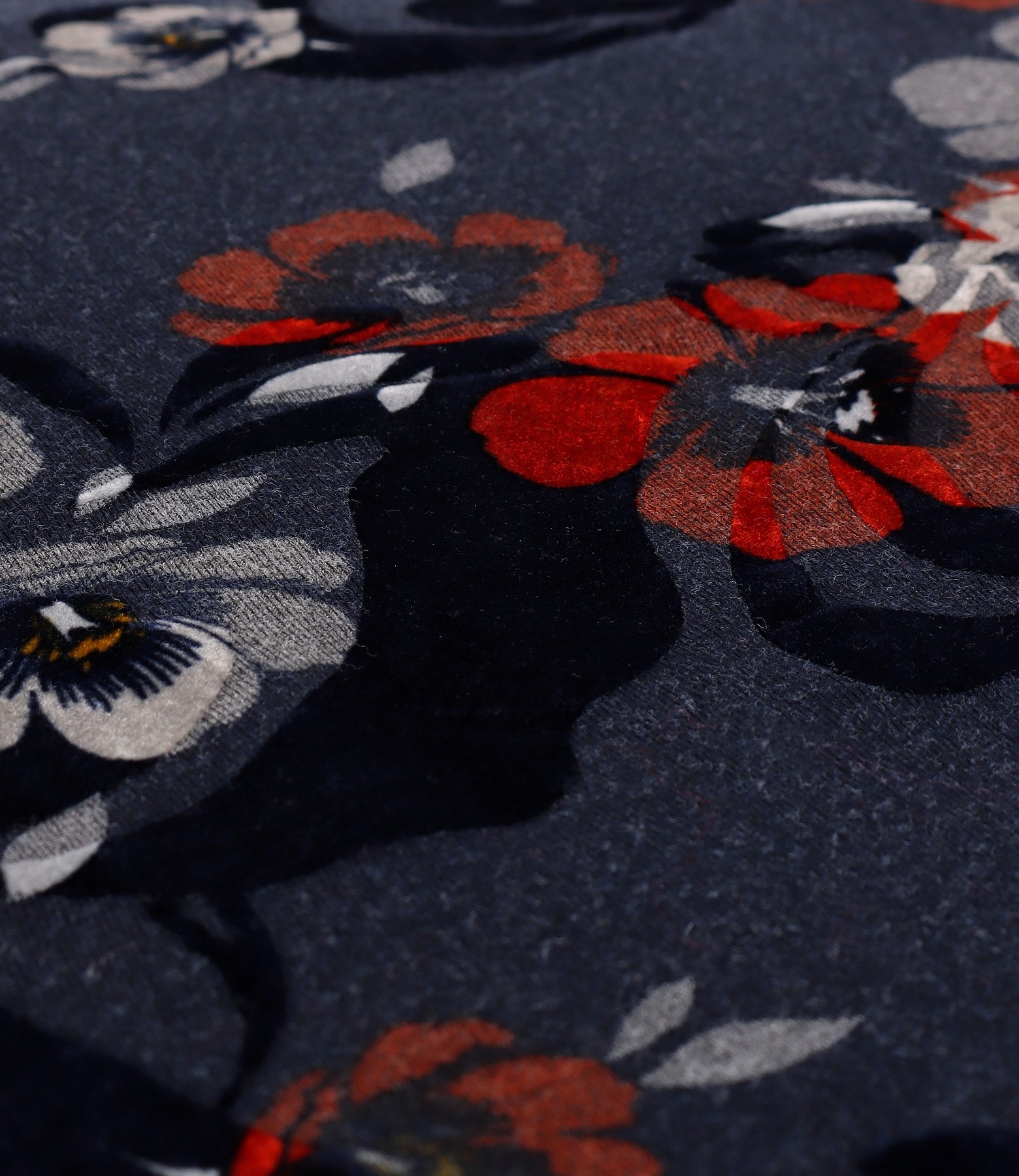 Midi dress made of soft elastic jersey and brocade velvet with floral motifs
