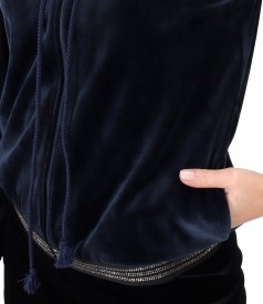 Elastic velvet sweatshirt with elastic finish with crystals