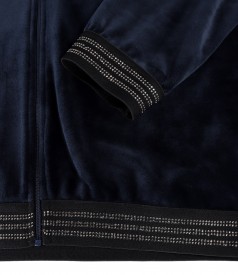 Elastic velvet sweatshirt with elastic finish with crystals
