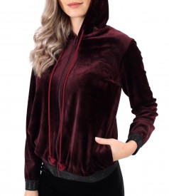 Elastic velvet sweatshirt with elastic finish with crystals