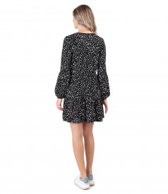 Dress with ruffles made of printed elastic jersey