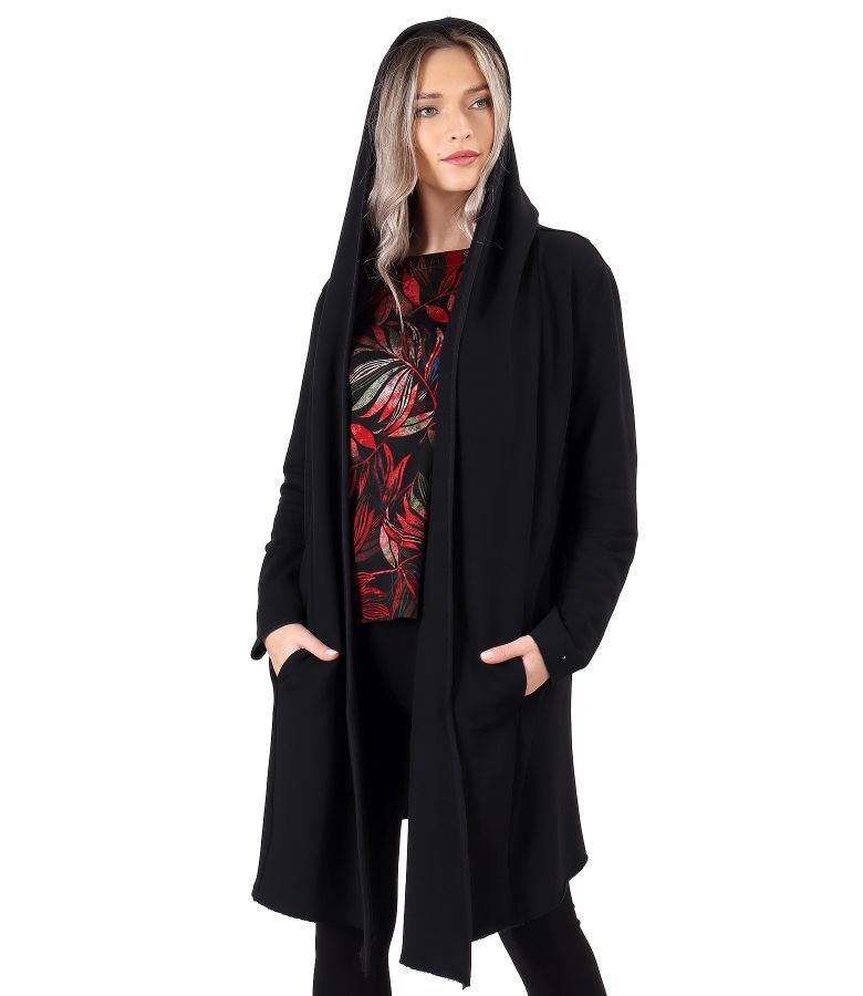 Long sweatshirt with hood made of thick elastic jersey