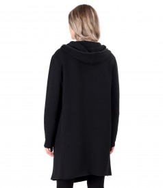Long sweatshirt with hood made of thick elastic jersey