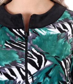 Sweatshirt without hood made of printed elastic velvet