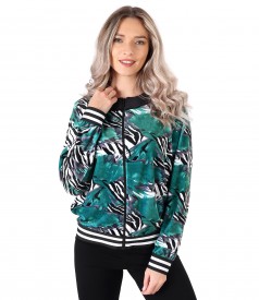 Sweatshirt without hood made of printed elastic velvet