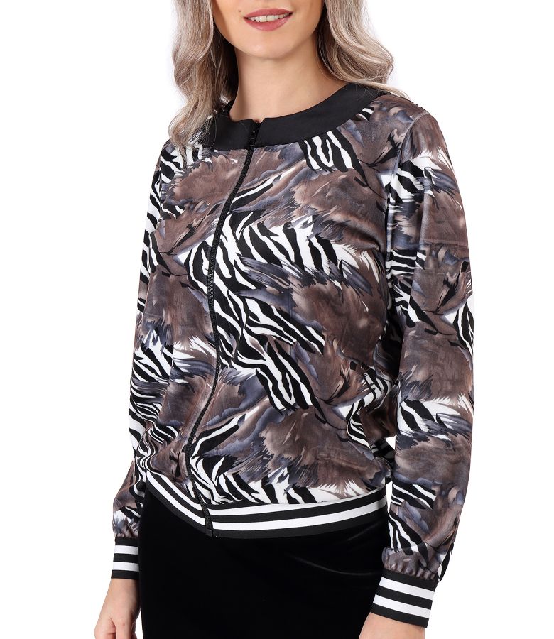 Sweatshirt without hood made of printed elastic velvet