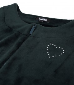 Sweatshirt without hood made of elastic velvet