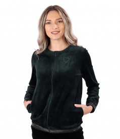 Sweatshirt without hood made of elastic velvet