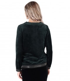 Sweatshirt without hood made of elastic velvet