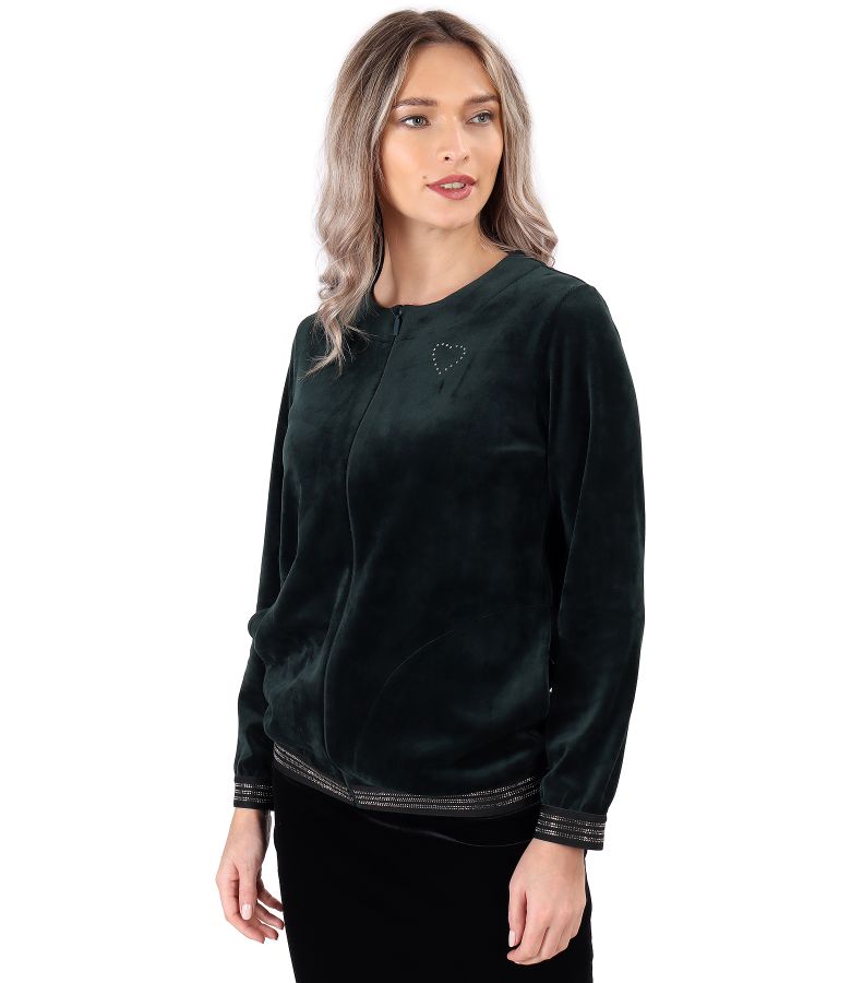 Sweatshirt without hood made of elastic velvet