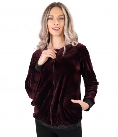Sweatshirt without hood made of elastic velvet