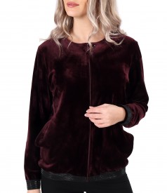 Sweatshirt without hood made of elastic velvet