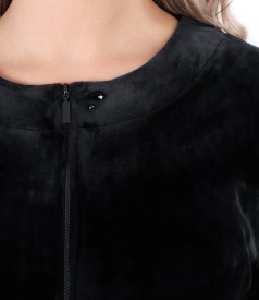 Sweatshirt without hood made of elastic velvet