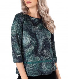 Blouse made of thick elastic jersey printed with geometric motifs