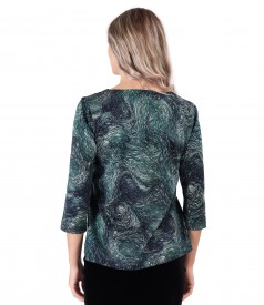 Blouse made of thick elastic jersey printed with geometric motifs