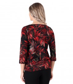 Blouse made of thick elastic jersey printed with floral motifs