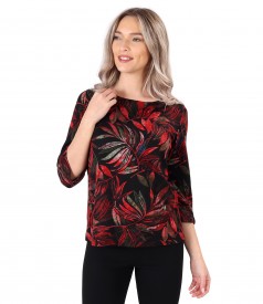 Blouse made of thick elastic jersey printed with floral motifs