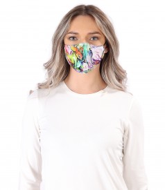 Reusable elastic jersey mask with floral motifs