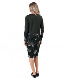 Midi dress made of soft elastic jersey and brocade velvet with floral motifs