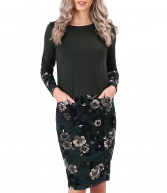 Midi dress made of soft elastic jersey and brocade velvet with floral motifs