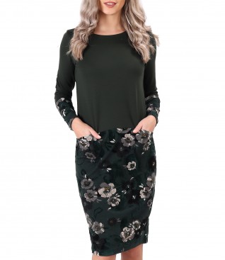 Midi dress made of soft elastic jersey and brocade velvet with floral motifs