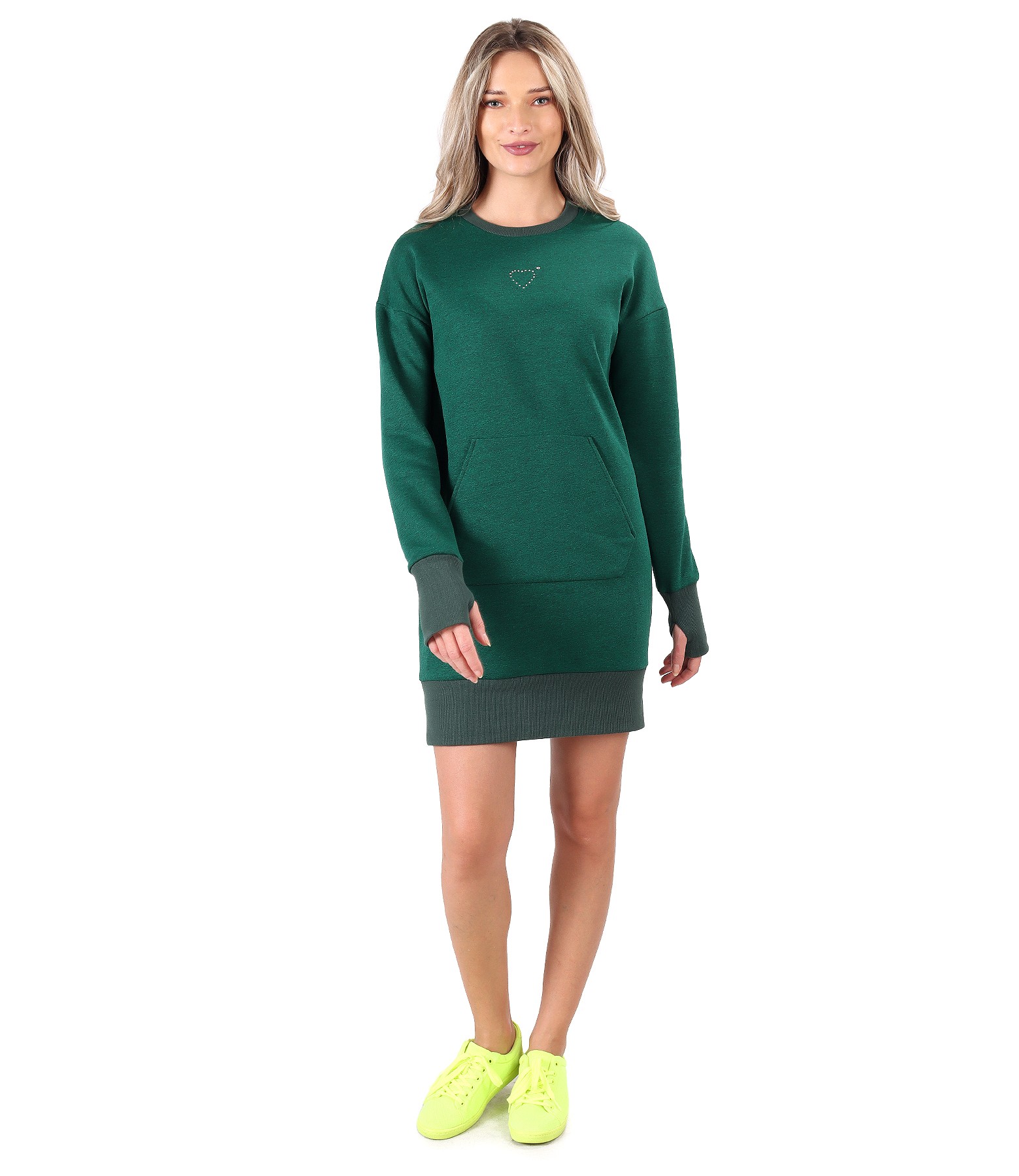 Sweatshirt dress made of cotton with front pocket green - YOKKO