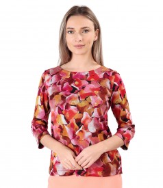 Blouse made of thick elastic jersey printed with floral motifs