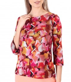 Blouse made of thick elastic jersey printed with floral motifs