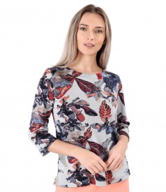 Blouse made of thick elastic jersey printed with floral motifs