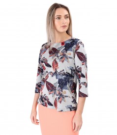 Blouse made of thick elastic jersey printed with floral motifs