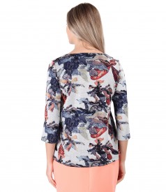 Blouse made of thick elastic jersey printed with floral motifs