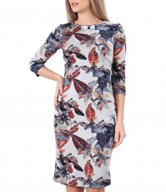 Elastic jersey dress printed with floral motifs