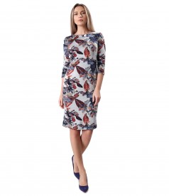 Elastic jersey dress printed with floral motifs