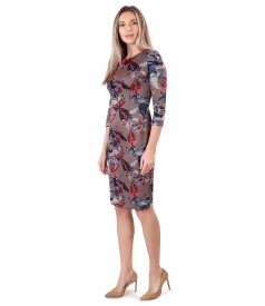 Elastic jersey dress printed with floral motifs