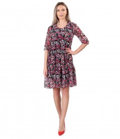 Dress with ruffles printed with floral motifs